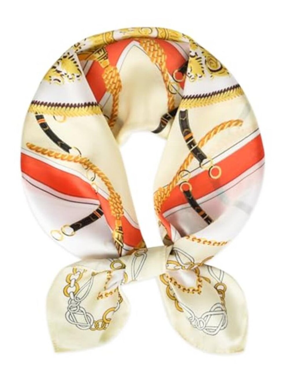 Orange White Silk-Like Square Scarf 27.5" Satin Hair Head Neck Bandana